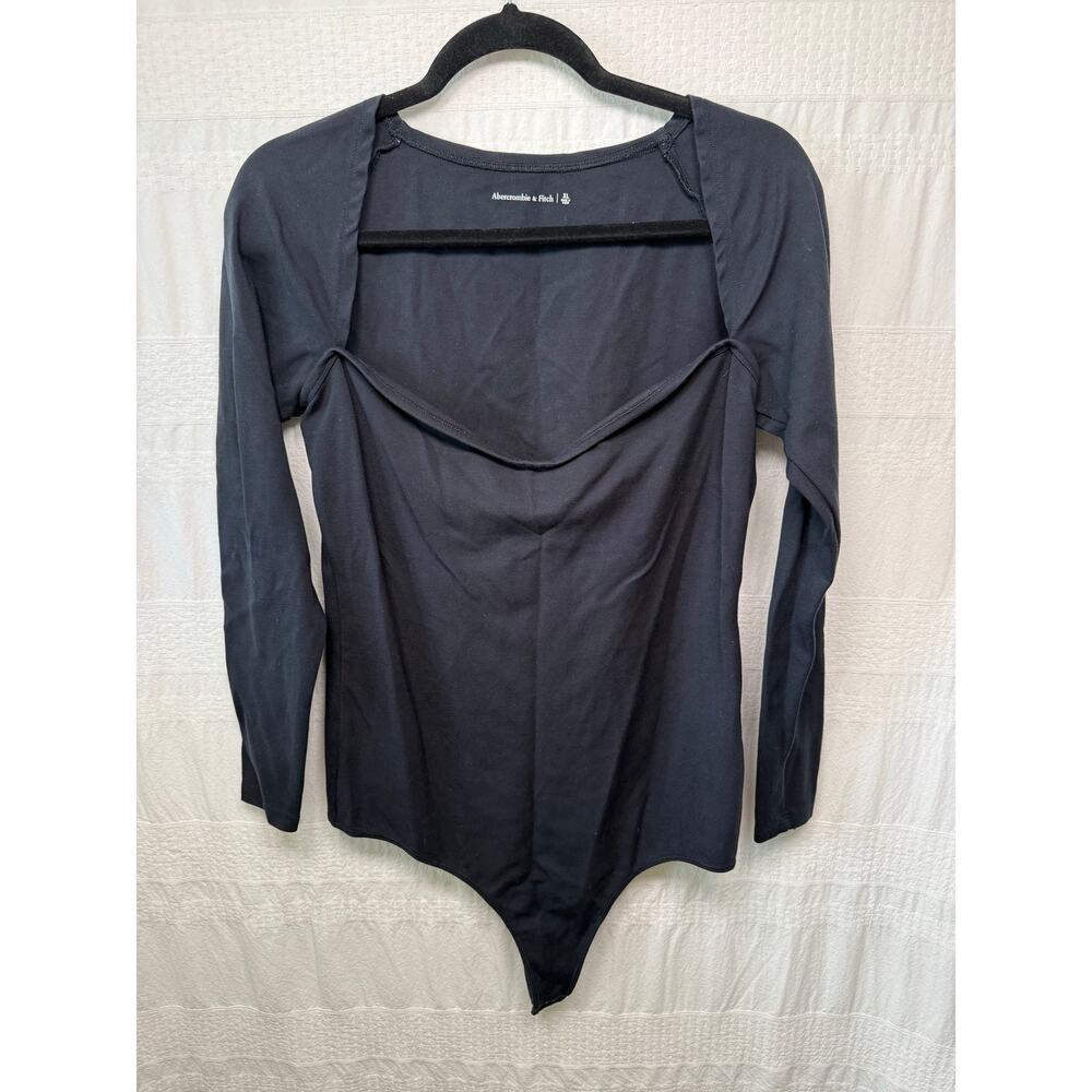 Abercrombie & Fitch Sqare Neck Long Sleeve Body Suit, Black, Size XL